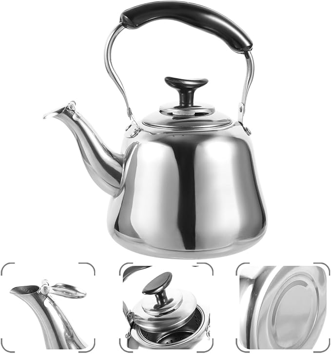 Luxshiny 1L Whistling Stainless Steel Water Kettle with Filter Screen for Stovetop Tea Brewing and Boiling Water