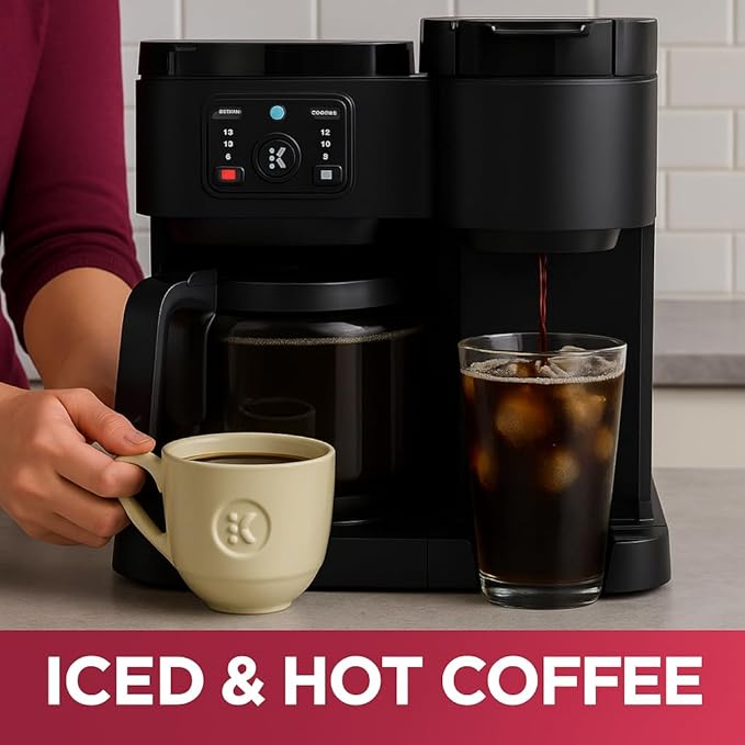 2-in-1 Hot & Iced Coffee Maker for Pods & Grounds – 12-Cup Glass Carafe & Single-Serve Brewer, 72oz Reservoir, Strong Brew, Extra Hot, Brew Over Ice, MultiStream Tech, Compact Design (Black)
