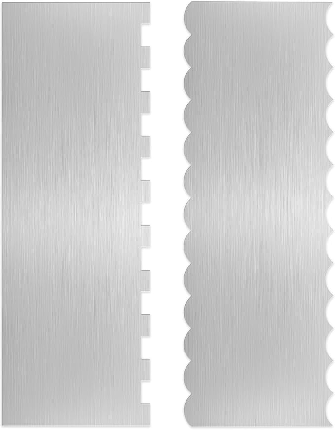 2PCS Stainless Steel Cake Scraper Set, Metal Cake Scraper with Dual Edge Designs, Cake Smoother for Icing & Cake Frosting Smoother, Icing Smoother Baking Tools for Cake Decorating
