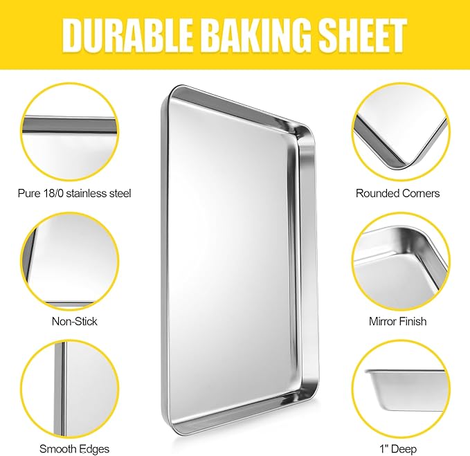 Baking Sheet, Cookie Sheet, Stainless Steel Baking Pan, 2 Piece-19.6''x 13.8'' x 1.2'', Large Sheet Pan for Oven, Baking Tray for Baking&Roasting, Nonstick&Nontoxic&Easy Clean