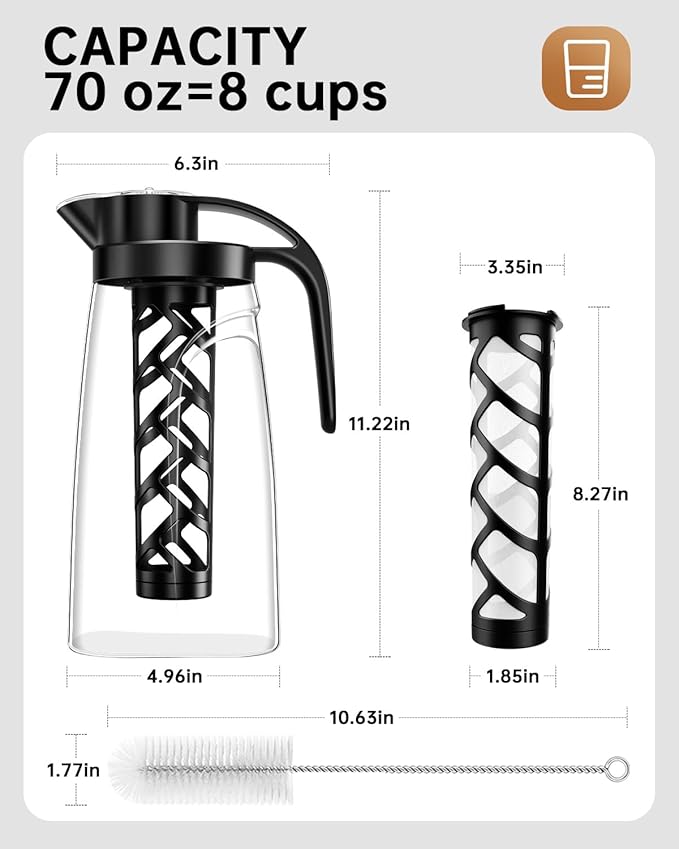Cold Brew Coffee Maker, 70 oz (2100 ml) BPA Free Tritan Pitcher, Iced Coffee Maker and Tea Brewer, 100% Leak-Proof, Easy to Clean Reusable Mesh Filter, Black (2 Pack)