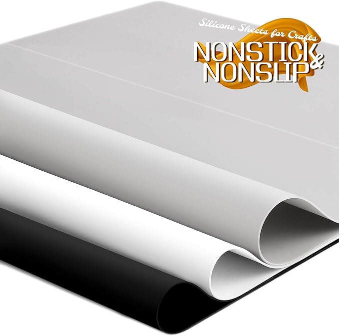LEOBRO Silicone Mat, 3 PCS Silicone Mats for Crafts, Resin Molds, Play Dough Mat, Clay Mats, for Epoxy Resin, Crafts, Black & Light Gray & White, 15.7”x 11.7