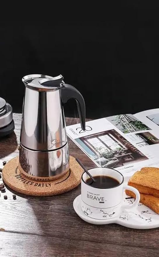 Coffee Maker 9 Cup Moka Pot Stainless Steel Percolator coffee pot Espresso Maker, Compatible with Gas, Electric, Ceramic, and Induction stovetops(15 fl oz/450 ml)