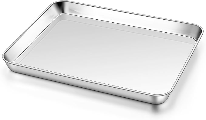 Homikit 1 Pack Baking Sheet, 10 x 8 Inch Stainless Steel Cookie Tray Set for Cooking Toasting, Small Metal Toaster Oven Baking Pan Non Stick, Rustproof & Mirror Finish, Dishwasher Safe