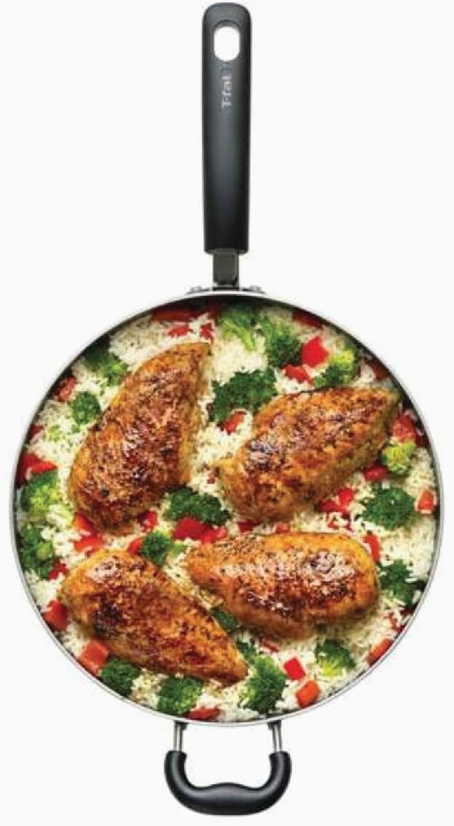 T-Fal Specialty Nonstick Saute Pan with Glass Lid 5 Quart, Oven Broiler Safe 350F, Cookware, Deep Frying Pan with Handle, Skillet, Kitchen, Pots and Pans, Dishwasher Safe, Black