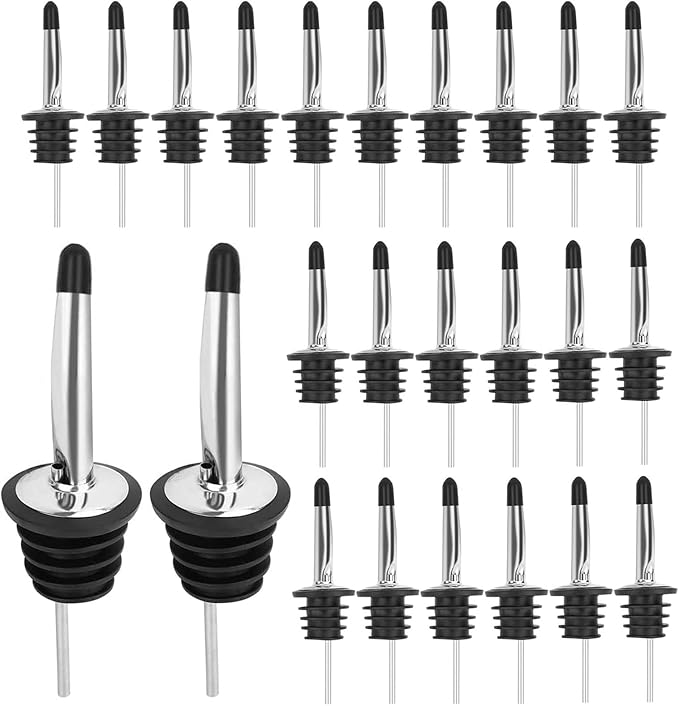 Pafusen 24 Pack Liquor Bottle Pourers, Liquor Pour Spout for Liquor Bottles, Stainless Steel Olive oil Dispenser Spout, Alcohol Pourer Spouts Dust Caps Covers, Sliver