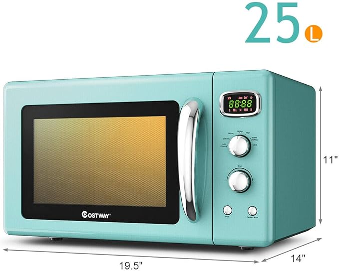 COSTWAY Retro Countertop Microwave Oven, 0.9Cu.ft, 900W Microwave Oven, with 5 Micro Power, Defrost & Auto Cooking Function, LED Display, Glass Turntable and Viewing Window, Child Lock