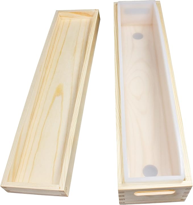 Silicone Soap Mold - Flexible Rectangular Loaf Mold with Wood Box and Wooden Cover Handmade Soap Making Tool 2500ml for CP & MP Supplies 4.5-5lb