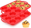 CAKETIME Silicone Muffin Pan, Metal Reinforced Frame Silicone Cupcake Pan Regular Size 12 Cups Nonstick Muffin Tins for Baking Easy to Move 2 Pack Red