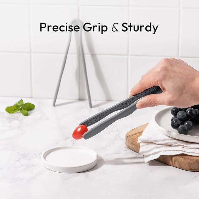 carrotez 2 Pack Mini Silicone Toaster Tongs, Anti-Slip,Non-Scratch mini tongs 7inch silicone tongs - Modern Grey