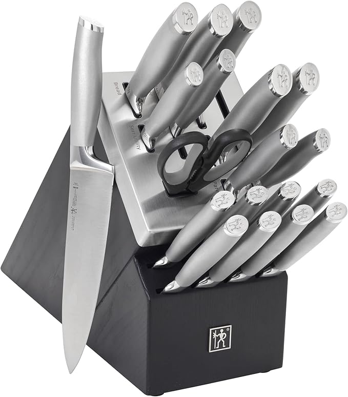 HENCKELS Modernist 20-Piece Self-Sharpening Knife Set with Block, Chef's, Paring, Utility, Bread, Steak Knives, Black, Stainless Steel