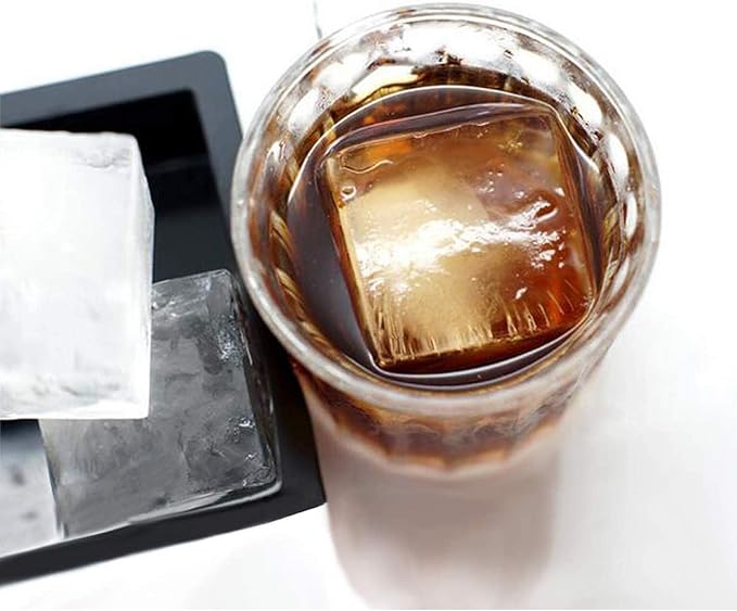 Large Ice Cube Trays Silicone (2.5-Inches) - Whiskey Ice Cube Mold, With Easy Release Ice Cubes for Whiskey and For Cocktail,Food Grade (Black 2 Tray)