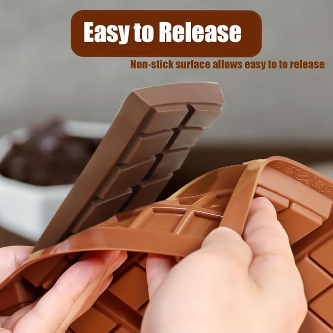 Chocolate Bar Mold,2pcs Silicone Deep Chocolate Bar Molds with 100pcs Bags,Non-Stick Thick Chocolate Bar Molds for Dubai Chocolate Bar,Candy,Chocolate Snacks