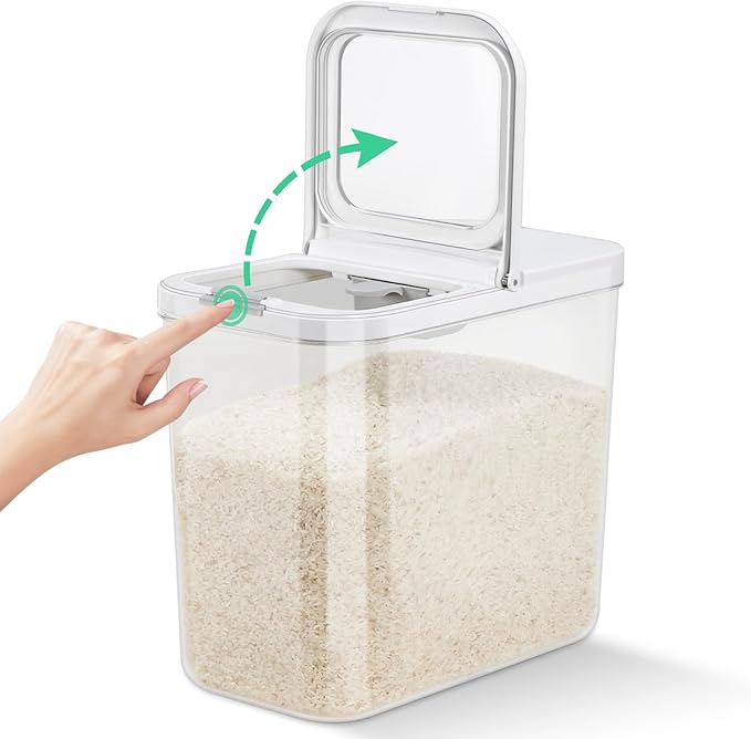 TBMax Rice Flour Storage Container with Automatic Flip-up Lid 25 Lbs | 12.68 Qt, Tall and Narrow Food Storage Flour Bin for Kitchen Pantry Organization, Pet Dog Cat Food Storage Container