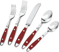 Retro 20-Piece Silverware Set, 304 Riveted Stainless Steel Flatware Set, Vintage Cutlerywith Red Bakelite Handle, Dishwasher Safe| Service for 4
