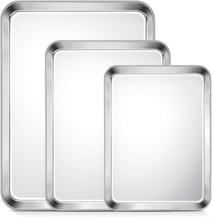 TeamFar Baking Sheet Set of 3, 16/12.5/10.5 Inch Stainless Steel Cookie Sheets Baking Pans, Metal Oven Baking Tray for Cooking Roasting Serving, Non-Toxic & Mirror Finish & Dishwasher Safe
