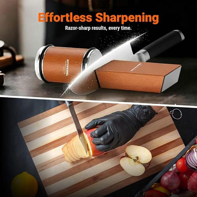 Rolling Knife Sharpener Kit – Fast, Easy Diamond & Ceramic Manual Sharpener | 15° & 20° Angle Guides for Kitchen & Chef’s Knives – Sharpens All Steel Blades