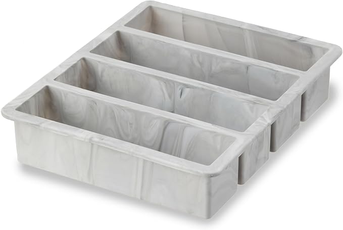 Host Ice Cube Tray, Makes Four 5-Inch Long Cubes, Durable Silicone Trays with Easy Release Design, Perfect for Water Bottles and Highball Glasses, Home Bar Accessories, Set of 1, Marble