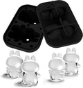 3D Rabbit Shapes Ice Cube Mold Silicone Large Ice Cube Molds 2.5 inch Animal Ice Cube Tray for Cocktails, Bourbon,Brandy, Whiskey Gifts for Men (Black)