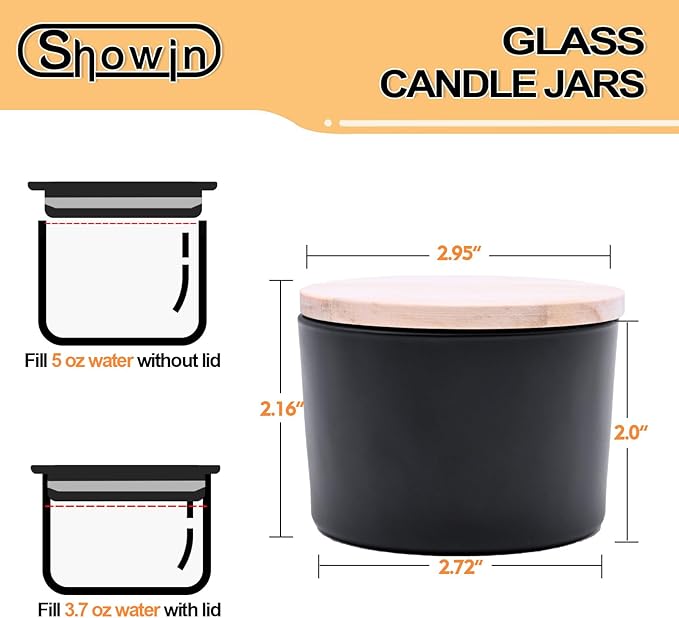 Thick Candle Jars for Making Candles 16 Pcs, 4 OZ Empty Jars with Wood Lids for Candle Making, Sample Container - Dishwasher Safe,Matte Black