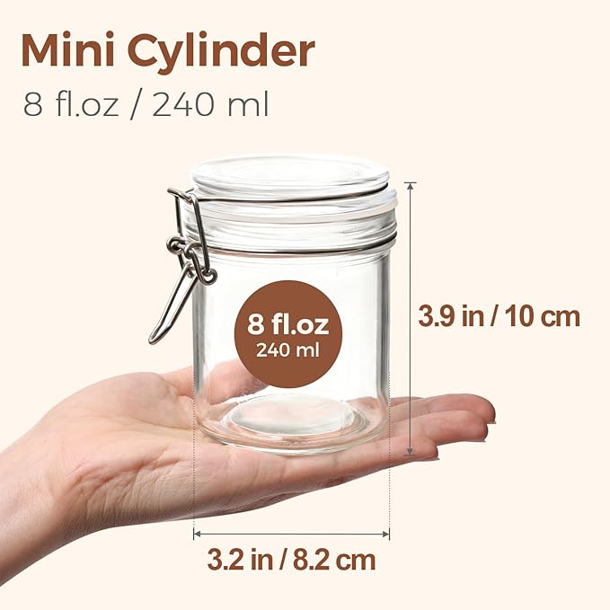 ComSaf 8oz Small Airtight Glass Jars Set of 12 with Lid Food Storage Jar Round, Mini Storage Container with Clear Preserving Seal Wire Clip Fastening for Kitchen Canning, Jam, Spice, Honey, Mason Jars