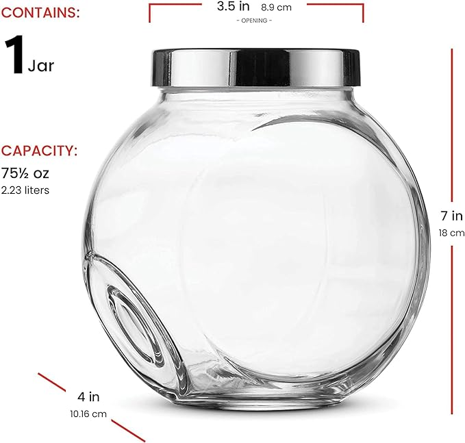 Bormioli Rocco Pandora Glass Candy Jar 75½-Ounce Cookie Jar with Plastic Airtight Seal Lid 2-Way Display, Bulk-Food Storage Jar for Snacks, Dry Food, Jelly Beans Canister, Apothecary Jars. (1 Jar)