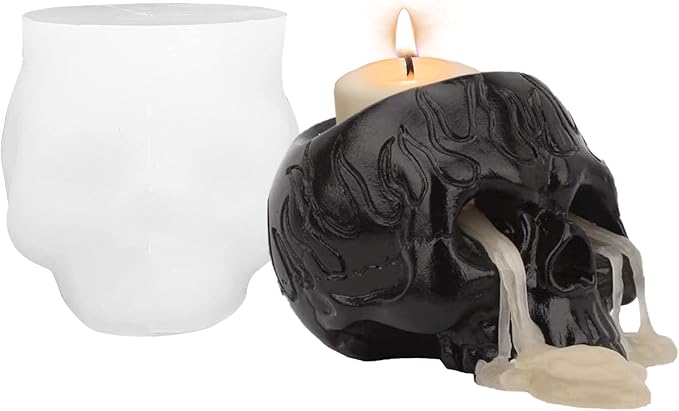 Skull Candle Holder Mold Tealight Candlestick Holder Resin Slicone Mold Crafts for Party Halloween Home Bar Decoration