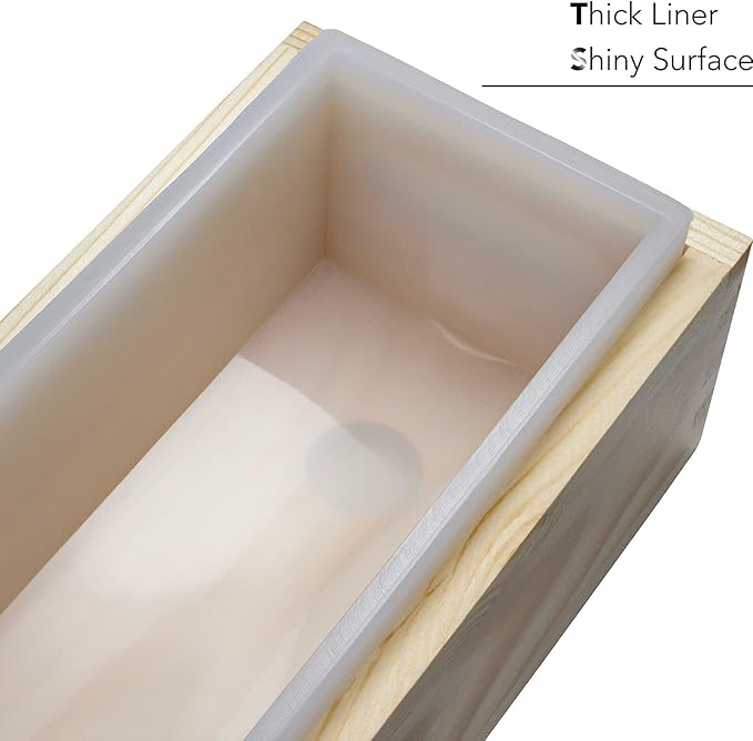 Silicone Soap Mold - Flexible Rectangular Loaf Mold with Wood Box and Wooden Cover Handmade Soap Making Tool 2500ml for CP & MP Supplies 4.5-5lb