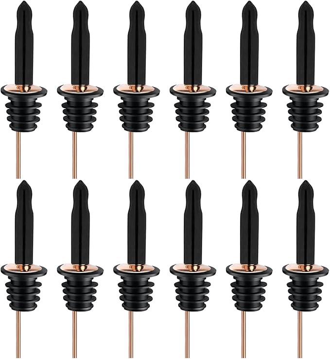Pafusen 12 Pack Liquor Bottle Pourers, Liquor Pour Spout for Liquor Bottles, Stainless Steel Olive oil Dispenser Spout, Alcohol Pourer Dust Caps Long Covers, Rose Gold