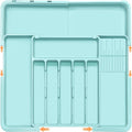 Homecor Silverware Organizer - Expandable Large Kitchen Drawer Organizer Utensil Organizer with 2 Knife Block Inserts, 22"x 19"Cutlery Tray with Drawer Dividers for Kitchen Flatware (Turquoise)