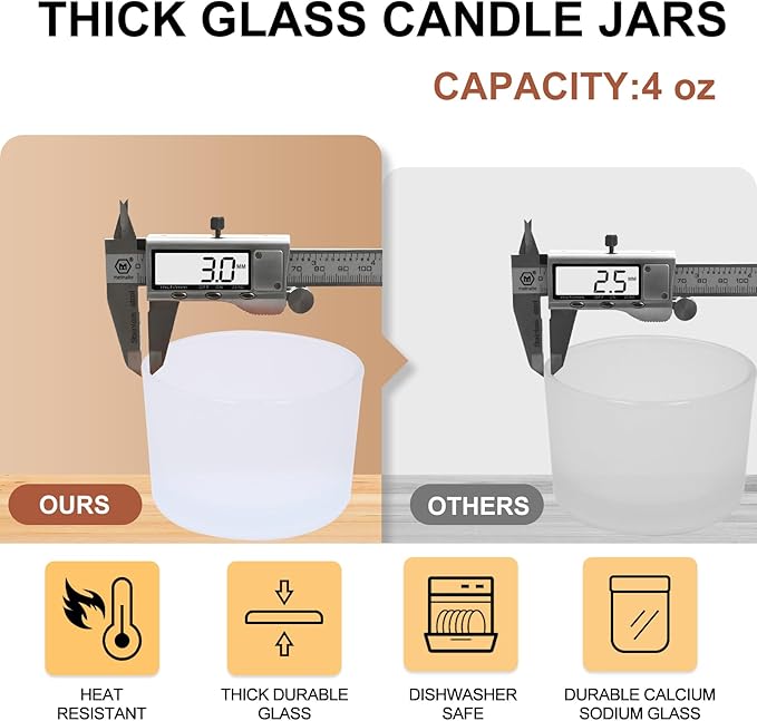 Thick Candle Jars for Making Candles 16 Pcs, 4 OZ Empty Jars with Wood Lids for Candle Making, Sample Container - Dishwasher Safe,Frosted White