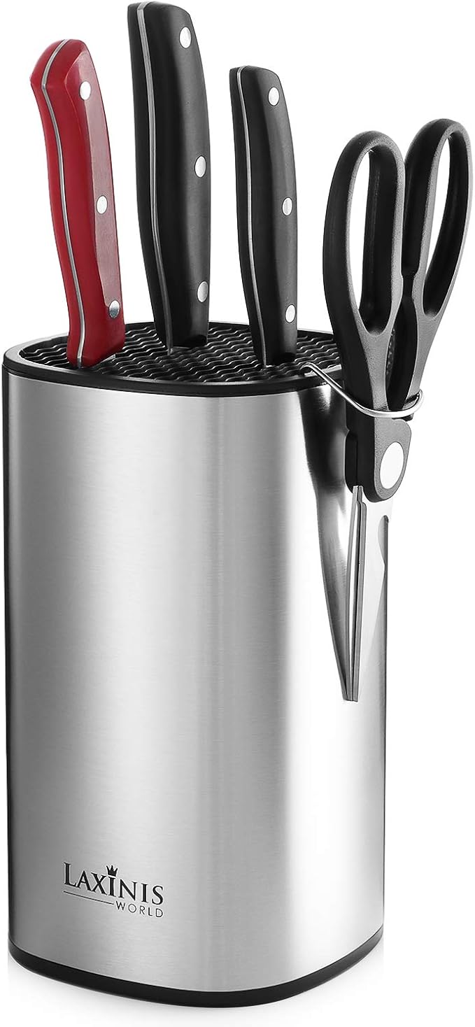 Universal Knife Block, Stainless Steel Knife Holder, Knife Organizer, Modern Rectangular Design, 8.5” by 5”(knives not included)