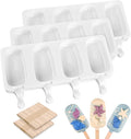 Sakolla Mini Popsicle Silicone Molds, 4 Cavities Homemade Ice Cream Molds with 100 Wooden Sticks for Ice Pop, Cakesicles, Cake Pop (Set of 3, White)