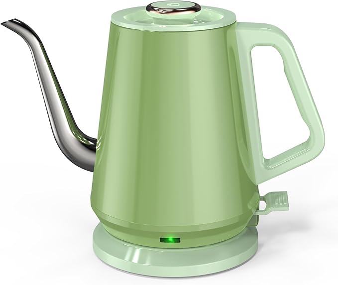Gooseneck Electric Kettle(0.8L),1200 Watts Fast Boiling,Stainless Steel BPA Free,Automatic Shut Off,Pour Over Kettle for Coffee & Tea- Green