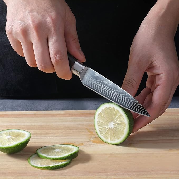 Paring Knife Set, 3.5'' Fruit Knife and 5'' Utility Knife, Sharp High Carbon Stainless Steel Small Kitchen Knives, Forged Peeling and Vegetable Cutting Knives with Gift Box