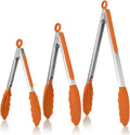 Kitchen Tongs, U-Taste 7/9/12 inches Cooking Tongs, with 600ºF High Heat-Resistant Non-Stick Silicone Tips, 18/8 Stainless Steel Handle, for Food Grill, Salad, BBQ, Frying, Serving, Pack of 3(Orange)