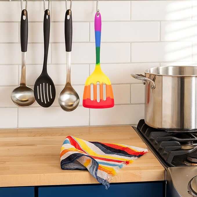 Cooking With Pride Non-Stick Slotted Turner, Heat-Safe Silicone With Iron Core, 12-Inch