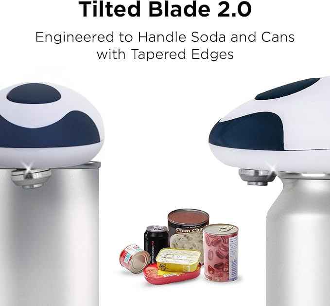 Kitchen Mama Auto 2.0 Electric Can Opener: Blade Opens Almost Any Can Pop or Soda Can - Automatic, Hands Free, Safe, Smooth Edge, Lid Remover, Battery Operated, Cordless, YES YOU CAN (Navy Blue)
