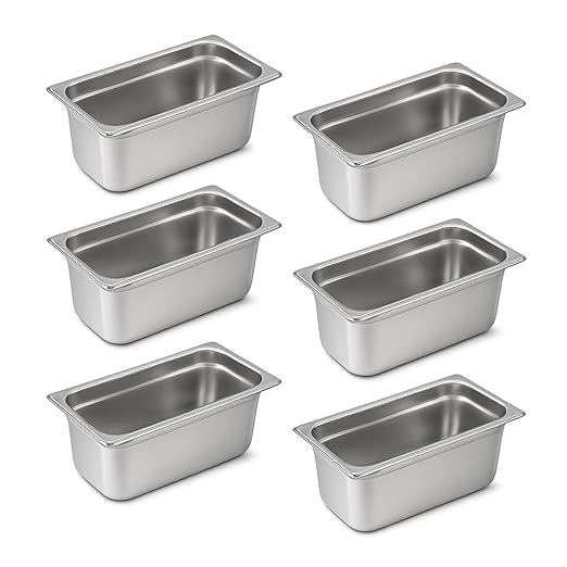 1/3 Hotel Pans 6 Inch Deep Stainless Steel Food Pan - Anti-Jam 6 Pack Steam Table Pan Set for Catering, Buffet Use, Kitchen Prep