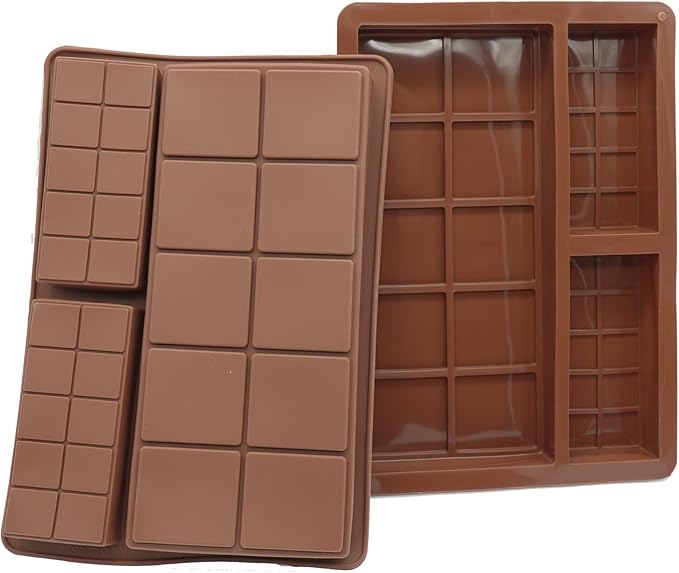 Silicone Chocolate Bar Mold, 1 Inch Deep, Large Candy Mould for Stuffed Bars and Fillings, 2 Pcs (brown)