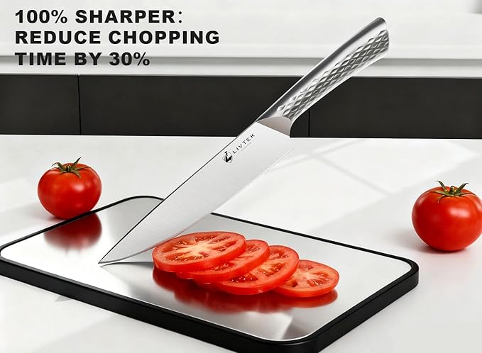 Livtek Knife Set with Block - Kitchen Knife Set German High-Carbon Stainless Steel with Built-in Sharpener - Full Tang Ergonomic Handle - Anti-Rust & Ultra Sharp - 15-Piece Set, Galaxy Series