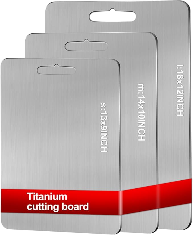 100% Pure Titanium Cutting Boards for Kitchen, Titanium Cutting Board Set of 3, 2025 New Food-Grade Chopping Board for Easy to Clean and Will Not Absorb Odors