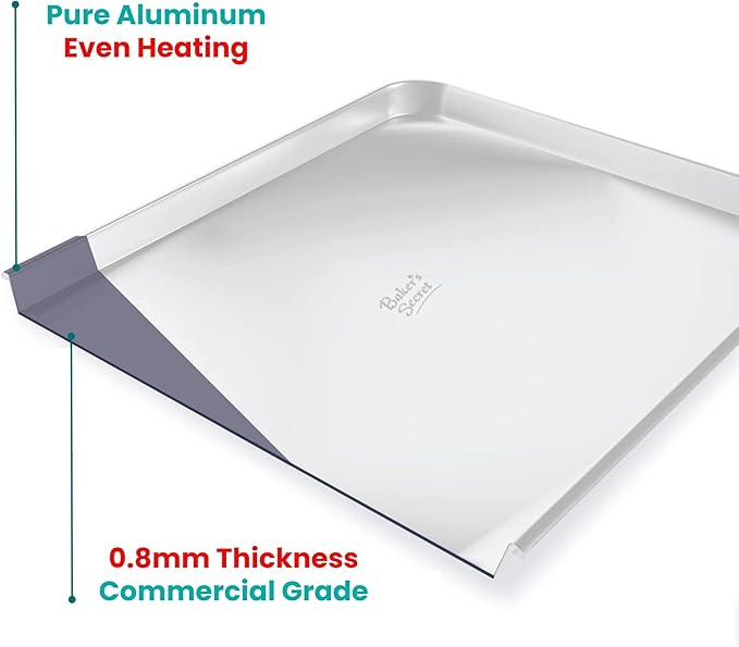 Commercial Quality Baking Sheet Pan Set, 2pcs 17" Baking Trays, 100% Recycled Aluminum, Baking Sheet Cookie Sheets for Baking, 0.8mm Extra Thick Baking Pan, Commercial Grade by Baker's Secret