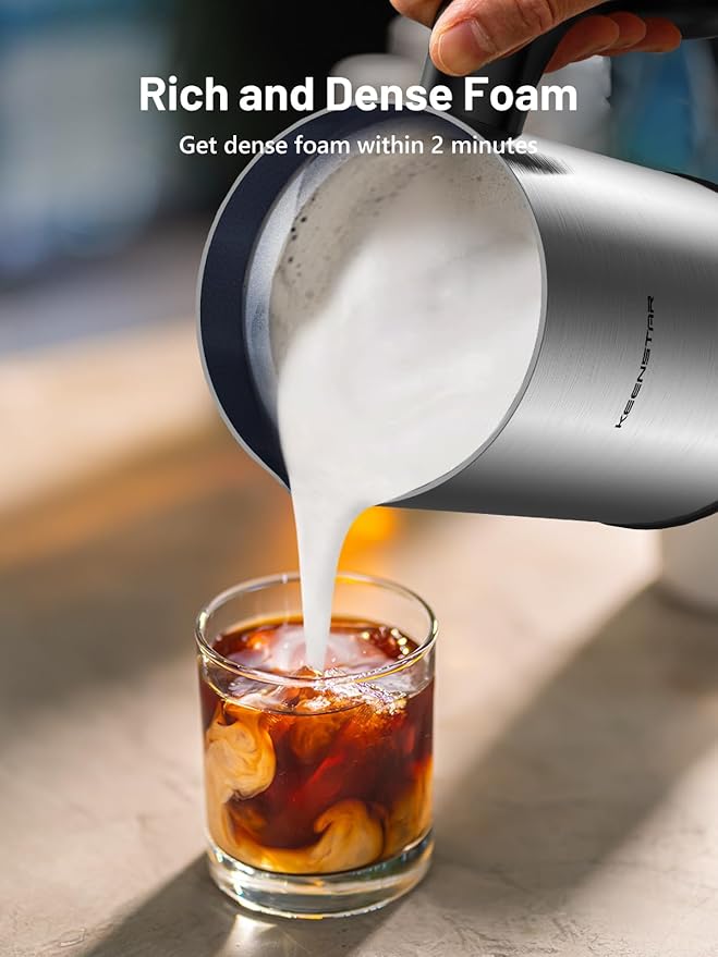 Keenstar Electric Milk Frother, Automatic Milk Steamer Warm or Cold Foam Maker for Latte, Cappuccino, Macchiato, Stainless Steel Milk Warmer with Temperature Controls