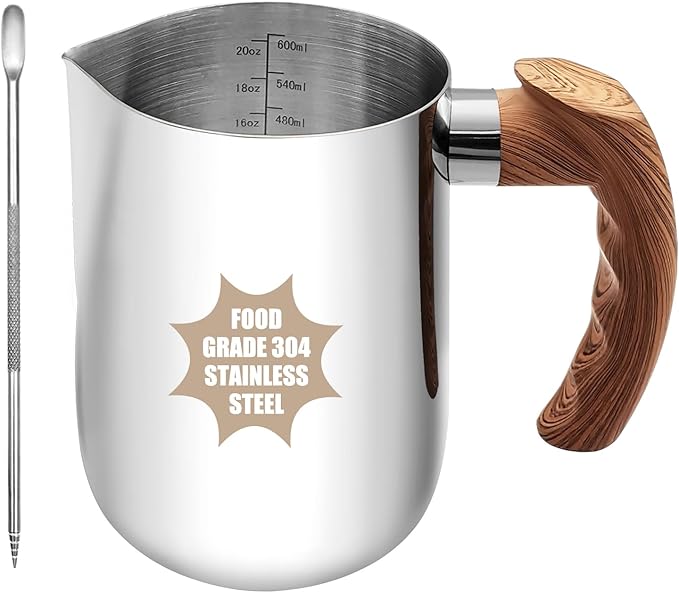 Milk Frothing Pitcher, 20oz Milk Frother Cup 304 Stainless Steel Steaming Pitcher with Art Pen Milk Coffee Jug Cup with Heat-resistant Handle and Scale