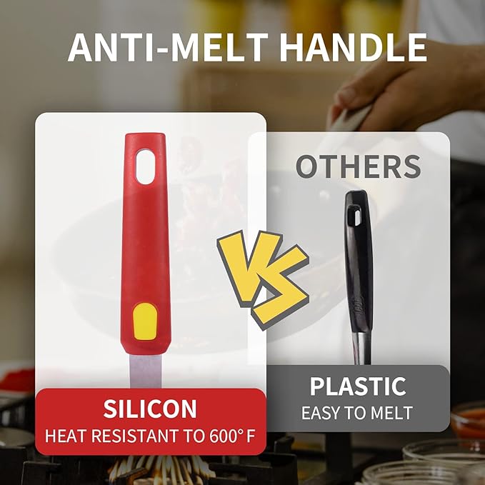 Kitchen Spatulas Silicone Turner Heat Resistant Melt Proof Spatula Set for Nonstick Cookware,Flexible Non Scratch Thin Spatula Wide,Angled and Flipper 3-pack for Frying Eggs,Pancake,Burger,Fish.Red