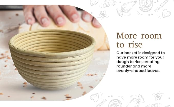 Premium Banneton Bread Proofing Baskets Set of 2 (10" round baskets) with Liners + Starter Kit - 100% Indonesian Natural Rattan Sourdough Bread Baking Tools
