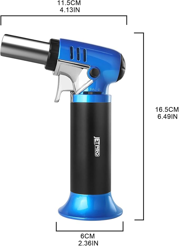 Butane Torch Lighter Refillable with Adjustable Flame Kitchen Torch for Creme Brulee Baking BBQ Cooking Soldering One Hand Operation with Fuel Window Safety Lock (Butane Gas Not Included)