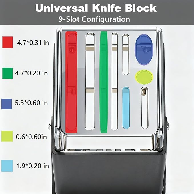 Knife Block Stainless Steel, 30° Rotatable Knife Block 9-Slot Universal Knife Holder,Knives Holder for Kitchen Knives Countertop Storage (Gun Grey)