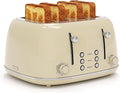 Toaster 4 Slice, Retro Stainless with 6 Bread Shade Settings,1.5''Wide Slots Toaster with Cancel/Defrost/Reheat Functions,Dual Independent Control Panel, Removal Crumb Tray (Cream)